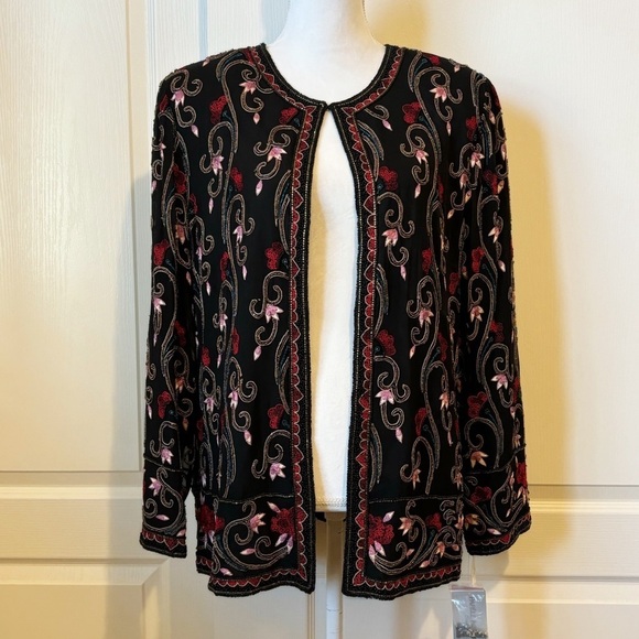 Adrianna Papell Boutique Evening Handmade Beaded Embroidered Jacket Large NWT - Picture 1 of 14